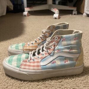 Vans Sk8 High Multicolor Gingham Cherry Tapered Checkerboard Women’s size 7.0